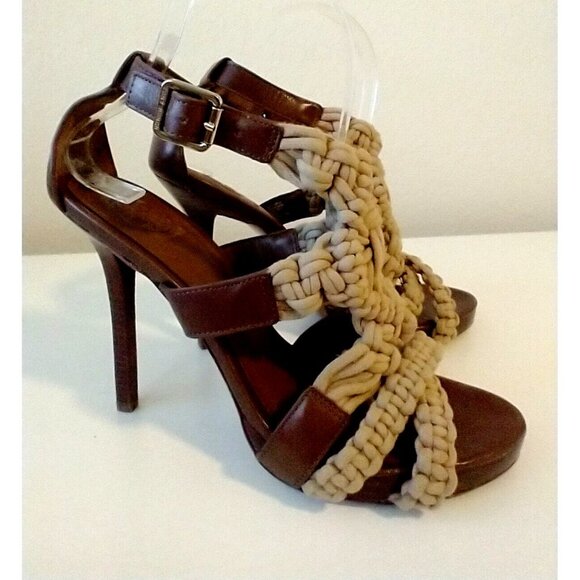 Tory Burch Shoes - Tory Burch Natural Fleur Jute Rope & Leather Brown Sandals Heels - Size 8M
